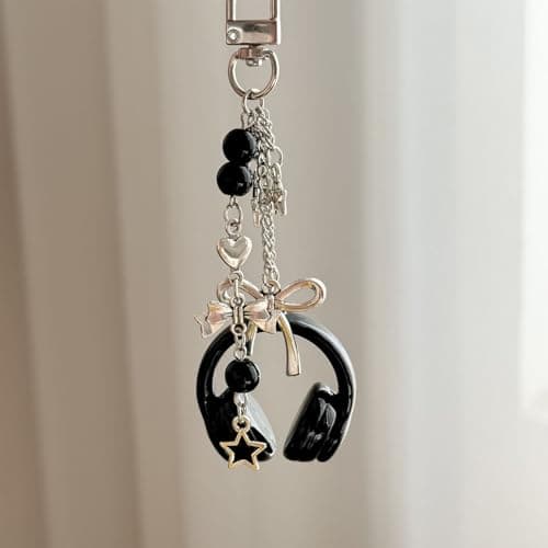 Star Keychain | Music Theme Pendant Charm Earphone Charm Pendant | For Car Key Bags for Women Men Youth Girlfriend Mom Dad Grandma, Black, verwijzen naar de beschrijving — view 3