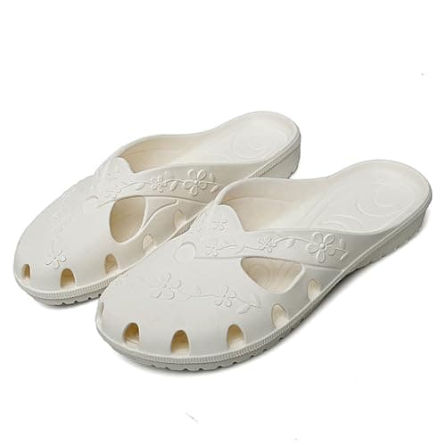 MEIAGDT Women's Flat Sandals Slip On Water Sandals Casual Floral Mules Lightweight Closed Toe Summer Beach Shower Shoes for Pool, Garden, Walking, Vacation Beige-41 — view 5