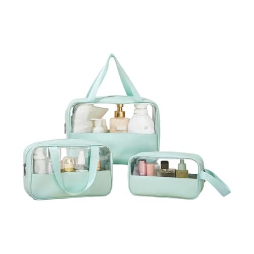 3 PCS Clear Toiletry Bags, Waterproof Cosmetic Bags with Zippers, Hanging Portable Toiletry Kit for Travel, Makeup and Toiletries