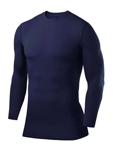 PowerLayer Kids Base Layer Long Sleeve Compression Shirt. Lightweight and Moisture Wicking Thermal Top for Football, Rugby, Soccer and Gym for Boys - Navy, Boys Large (10-12 Years)