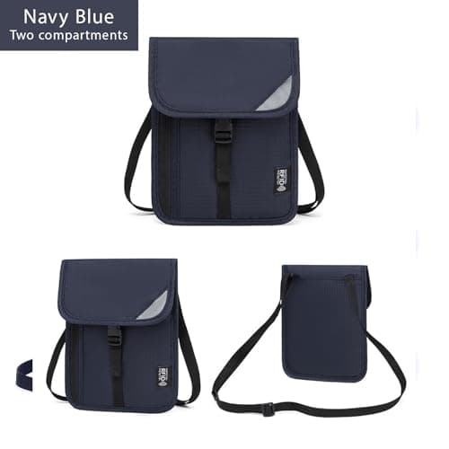 AYNKH Chest Pouch Waist Bag RFID Protection,Anti-Magnetic ID Badge Holder,Waterproof,Security Bag with Adjustable Neck Strap for Cash,Cards,Passports,Business,Travel,School (Neck wallet-2Navy Blue) — view 4
