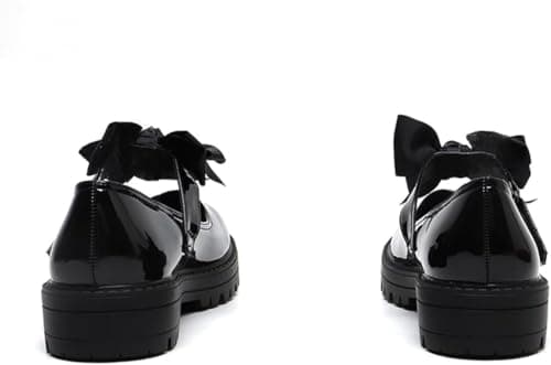 BloomFashion® Girls Mary Jane Back to School Patent Black Shoes Toddler Kids Comfortable Anti-Slip Uniform Flat Shoes with Detachable Bow On Strap 8uk — view 6