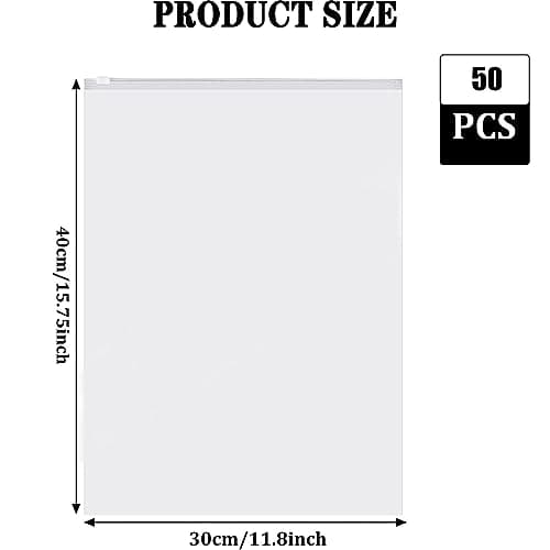 QISF 50 Pack Reusable Ziplock Bags for Clothes，40 x 30cm Large Plastic Hospital Bags，Travel Clothe Storage Bags，Clear Seal Bags Waterproof Luggage Organiser for Clothes Garment School（without Hole） — view 2