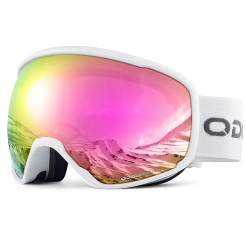 Odoland OTG Ski Goggles with Anti-fog, Anti-glare Lens UV400 Protection Adult Snow Goggles, Double Spherical Goggles for Skiing Skating Snowmobiles and Snowboardsfor Men and Women WPE