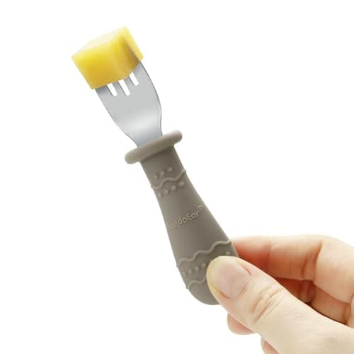 PandaEar 6 Pack Toddler Cutlery Set| Baby Fork and Spoon Set| Stainless Steel Childrens Kids Cutlery| Baby Cutlery Self Feeding 12 Months Plus with Silicone Holding Anti-Choke Design (Blue/Brown/Red) — view 6