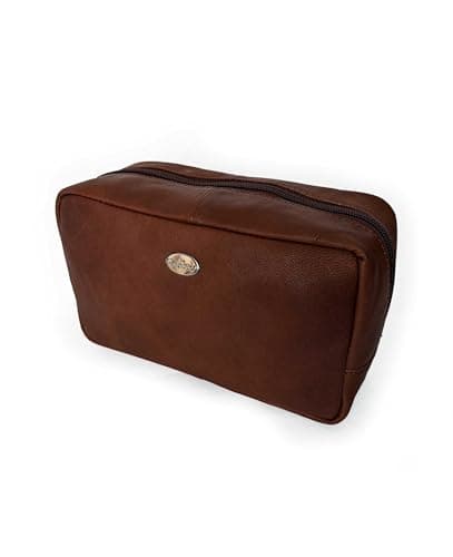 Men's Genuine 100% Leather Toiletry Bag, Plain Chocolate Brown — view 2