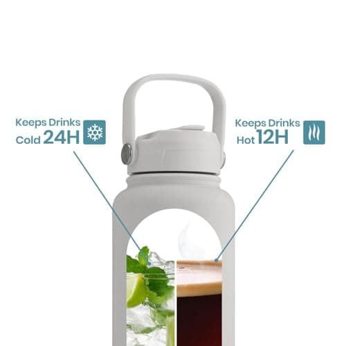 OMNIA NUTRIENTS Vacuum Insulated Stainless Steel Water Bottle, 2 Lids (Straw & Spout) Leakproof, BPA-Free, Reusable Flask Ideal for Travel and Outdoors (Stone Grey - 750 ml) — view 6