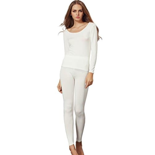 Liang Rou Women's Scoop Neck Top & Bottom Ultra Thin Thermal Underwear Set