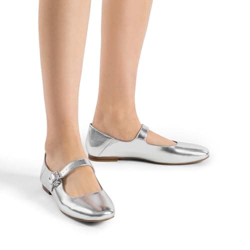 DREAM PAIRS Women's Square Toe Mary Jane Flats,Silver,5 — view 5
