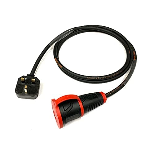 13Amp UK Plug to European Schuko 240Volt 2 Pin IP44 Socket Adaptor - PCE Black/Red - Heavy Duty H07RN-F Rubber Extension Cable - EU Adapter Converter Fly Lead (2 Metre) — view 2
