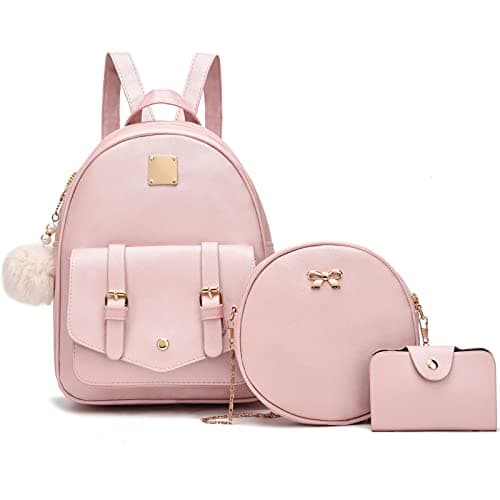 Gloppers Girls Mini Backpack Purse 3PCS Set Cute Faux Leather Rucksack with Shoulder Bag and Card Holder for Travel School (Gold Pink)