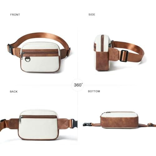 Leresas 2L Bumbag Fanny Packs for Women Men Cross Body Belt Bag Vegan Leather Fashion Waist Pack Waist Bag Travel Hiking Running, Beige, 117.5 Cubic inches,Trendy Fanny Pack — view 3