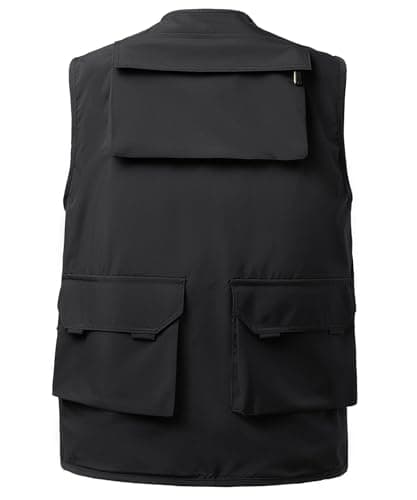 KTWOLEN Men's Utility Multi-Pocket Vest Lightweight Mesh Lined Outdoor Fishing Hiking Safari Sleeveless Jackets, Black, L — view 4