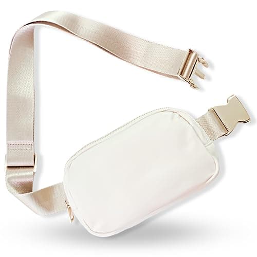 Boutique Belt Bag | Crossbody Bag Fanny Pack for Women Fashionable | Cute Mini Everywhere Bum Hip Waist Pack | Small Fashion Travel Chest Bag | Gold Silver Accessories | Adjustable Strap, Cream, One