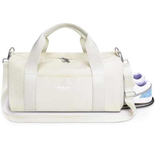 Gym Bag for Women,Pu Leather Handle,Dry Wet Separated with Shoe Compartment & Wet Pocket,Waterproof Duffle Bag for Travel Sports Fitness Workout Athletic (Beige,19"-Medium)