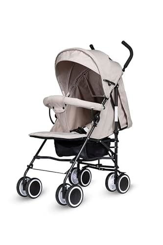 Lightweight Travel Stroller, Compact & Foldable, Bambico 5-Point Harness Pushchair - Buggy (Beige)