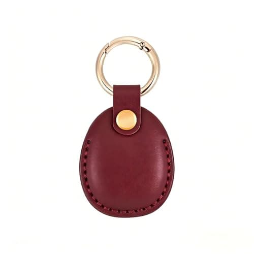 LZHRISING Burgundy Genuine Leather Apple Airtag Holder, Air Tag Case Gps Tracker, Airtag Keychain Accessories, Gps Case with Key Ring for Key Chain,Wallet,Luggage,Cat,Dog,Pets