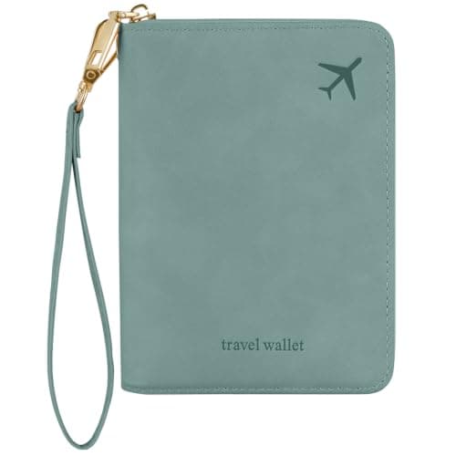 AOOSU Travel Wallet, Family Passport Holder, RFID Blocking Travel Accessories Document Organiser, Travels Document Holder for Tickets Waterproof Cover Holiday Essentials Case for Man Woman Light Blue