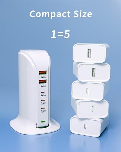Qurzou USB C Charging Station 55W,Multi USB C Charger Tower,5 Port USB Charging Hub for iPhone 16/15/14/13,Samsung,iPad,etc(white 55W) — view 4