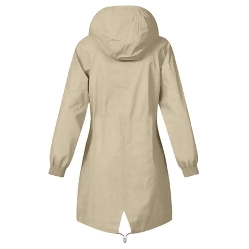Saxrel Thin Raincoat Women Packable Waterproof Jacket Stripe Print Lined Windproof And Rainproof Hiking Zip Up Hoodie Hooded Rain Coat Pocket Windbreaker Beige Ladies Lightweight Jackets Ladies Coat — view 4