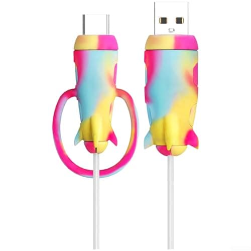 Silicone Cable Protector with Built-in Winder, Non-Slip Cord Organizer for USB-A, USB-C and For Micro-USB Charging Cables, Dual Protection Sleeve for Travel and Home, For Rainbow(A)