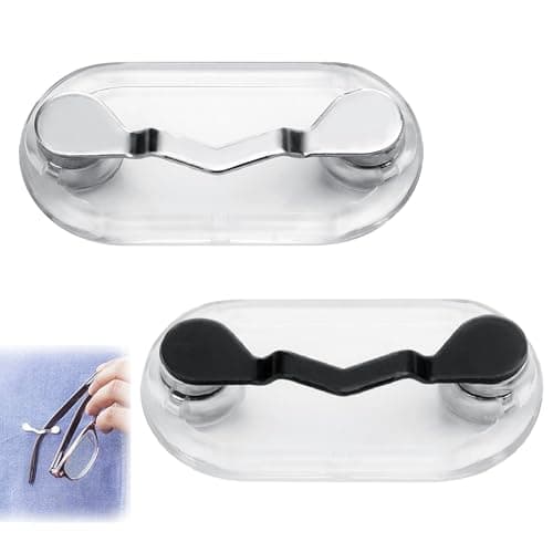 Magnetic Glasses Holder, 2 Pcs Stainless Steel Magnetic Eyeglass Holder Portable Spectacle Clips ID Badge Holders Eyewear Hook Attaches to Clothing for Glasses Sunglasses Earphones (Black Silver)