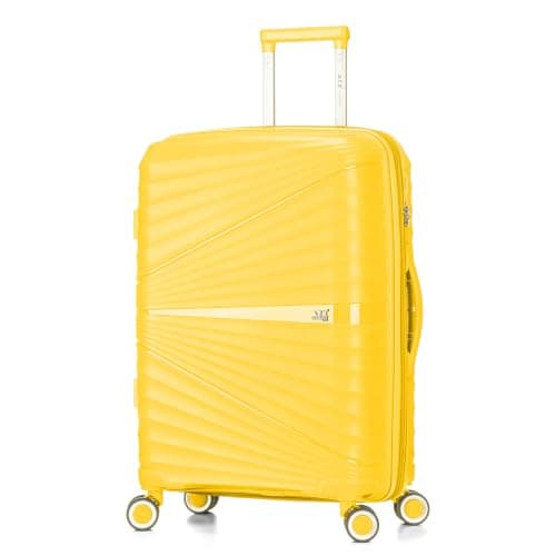 ATX Luggage Medium Suitcase Expandable Unbreakable Polypropylene Hard Shell Hold Check in Fits 23-26KG Super Lightweight with 4 Dual Spinner Wheels and Built in TSA Lock (Honey Yellow, 86 Liters)