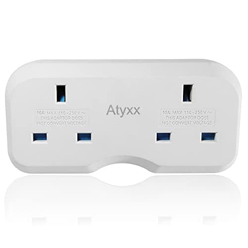 Atyxx Dual European Travel Adapter - Double Socket EU Plug Adapter with Power Indicator Light - Easy To Remove, Space Saver Europe to UK Plug Adaptor - Compatible with Sockets In 80 Countries