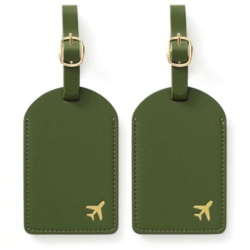 toTravelGear Luggage Tags for Suitcases,2 Pack PU Leather Privacy Protection Bag Tags Travel Accessories Essentials,Army Green