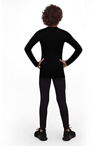 PowerLayer Skins for Boys Kids Base Layer Thermal Long Sleeve Top & Tights Football Compression Set - Black Top + Black Stealth Tights, 12-14 Years — view 6