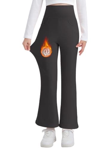 Girls Fleece Lined Flared Leggings with Pockets Winter Warm Yoga Pants — view 2