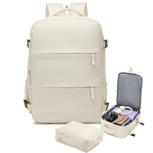 Treer Ryanair Cabin Bags 40x30x20cm Underseat Travel Backpack Carry on Hand Luggage for Airplanes, Waterproof Multiple Pockets Rucksack, Includes Compressible Storage Bag (Cream White,24L)