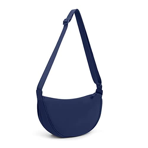 DKIIL NOIYB Crescent Bag for Women Men, Nylon Crescent Bags Hobos Crossbody Bag Portable Crescent Purse with Adjustable Strap Solid Color Chest Bag Shoulder Bag Fanny Packs, A12-navy Blue, 31cm