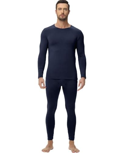 wirarpa Men's Thermal Underwear Set Long Johns Top & Bottom Navy L