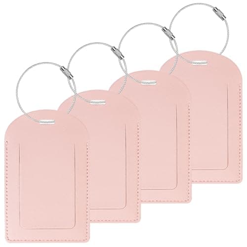 Gloppie Luggage Tags 4 Pack TSA Approved Luggage Tag for Suitcase PU Leather Travel Bag Tags with Name ID Card Labels Privacy Cover Pink
