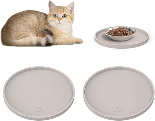 Pet Feeding Mat 20.3 cm, Arespark Pet Silicone Food Mat, Set of 2 Nonslip Waterproof Feeding Bowl Mat with Raised Edges for Food and Water Prevent Spills, for Dog Cat Puppy Kitten