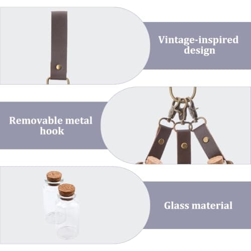 SUPERFINDINGS Medieval Glass Cork Potion Bottle with PU Leather Holder Brown Medieval Alchemy Belt Bag Retro Belt Pouch Waist Pack with 3PCS Bottle Wizard Waist Pouch for Costume Cosplay Accessory — view 4