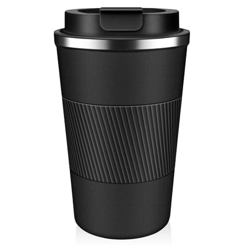 SHENGRUI Travel Mugs, Coffee to go Mug 380ml Insulated Coffee Cup with Leakproof Lid,Reusable Double Walled Coffee Mug,Stainless Steel Thermal Cup for Hot Cold Drinks (Black,380ml)