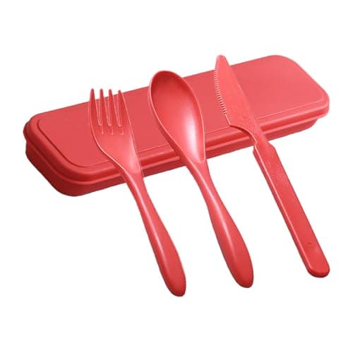 Travel Cutlery Set - Portable Reusable Forks Spoon Knife Tableware (Red)