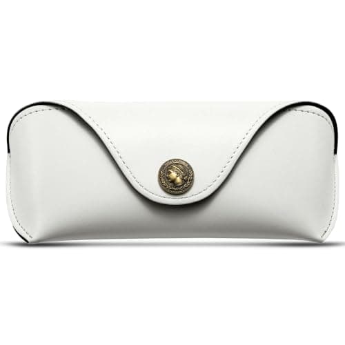 SUNGAIT Vegan Leather Glasses Case Portable Sunglasses Holder Hard Shell Slim Design Travel-Ready (White)