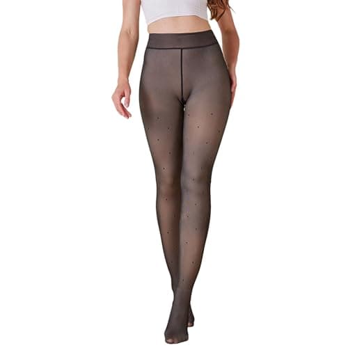 Women's Thermal Tights with Fleece Lining for Winter, Sheer-to-Waist Warming Leggings with High Elasticity, Translucent Pantyhose for Cold Weather Daily Wear (Grey, One Size)