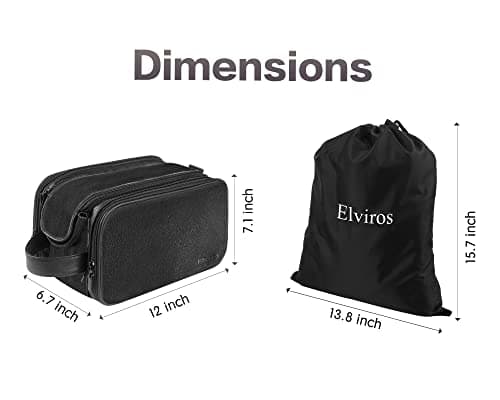 Elviros PU Leather Toiletry Bag for Men Water-Resistant, Black-Medium — view 3