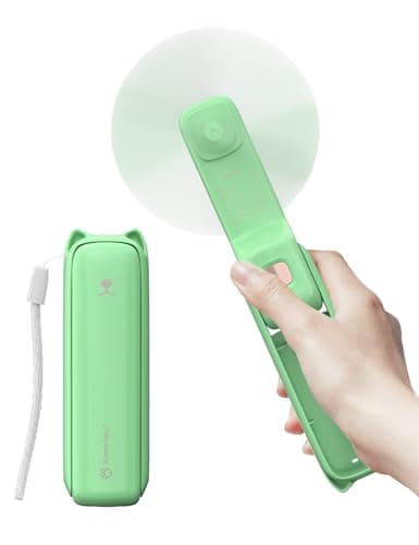 LETSCOL Handheld Mini Fan, 3 in 1 Hand Held Cooling Device, Portable and Personal with Power Bank & Flashlight, Foldable for Travel, Desk, Makeup (Light Green)