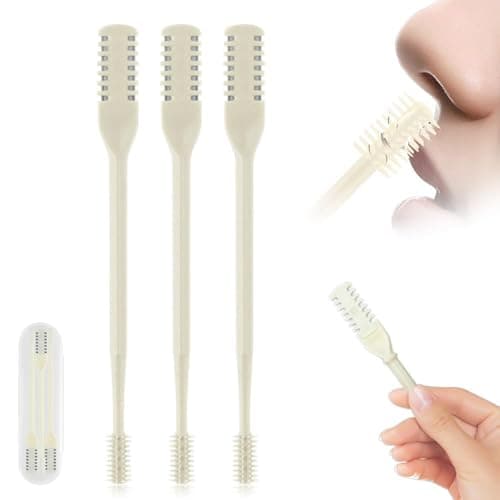 2 in 1 Nasal Hair Cutter, Upgrade 360° Portable Rotating Nostril Hair Removal Tool, Double Sided Nose Hair Blade, Nose Hair Trimmer with Ear Picker for Women Men Travel Essentials (Beige, 3PCS)