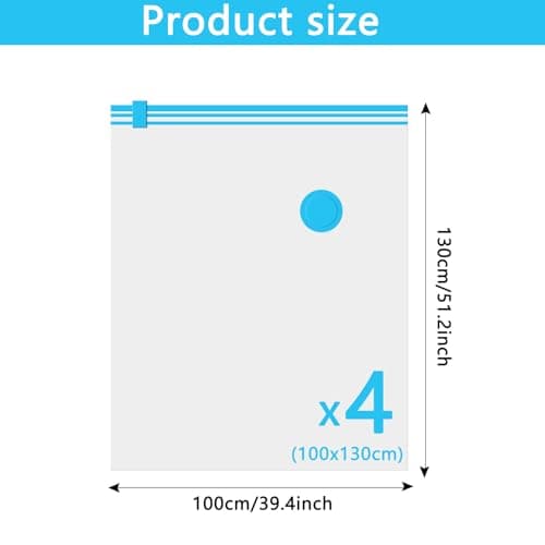 Vacuum Storage Bags - 4 Pack 100X130CM Extra Large Strong Space Saver Compression Bags - Reusable Vacuum Pack Bags Double Zip Seal Travel Vacuum Storage Bags for Clothes Duvets Quilts Bedding Pillows — view 2