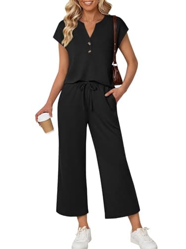 LILLUSORY Womens 2 Piece Lounge Gym Wear Sets Co Ord Tracksuits Black XL
