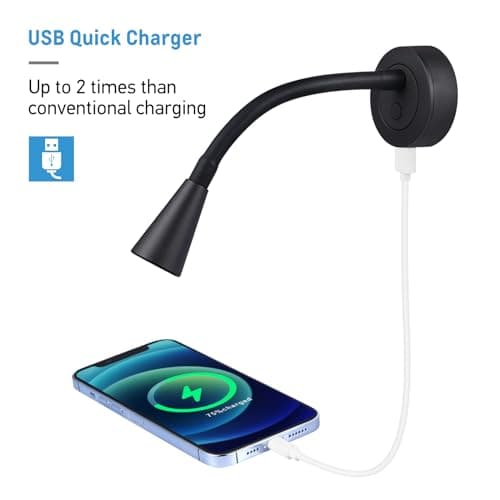 acegoo 12V LED Reading Light Campervan Boat Dimmable Reading Lamp with USB Charger Flexible Gooseneck Light for Camper Van Travel Trailer Truck Car Interior Lighting, DC 24V Hard-Wired Surface Mount — view 2