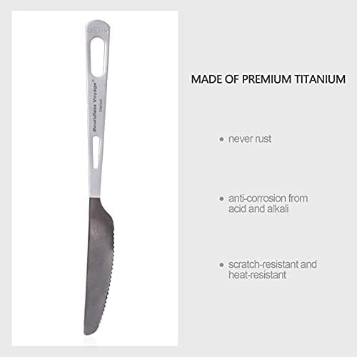 iBasingo 18.5cm Titanium Dinner Knife Ultralight Cutlery Travel Backpacking Hiking Camping Portable Tableware Indoor Outdoor Durable Flatware Ti1043T — view 5