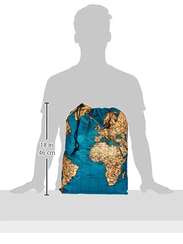 Kikkerland Travel-Size Laundry Bag, World Map Design Heavy Duty Laundry Bag, Polyester, Built-in Pouch, Inner Loop and Carabineer, Multicolor 41cm x 56cm — view 6