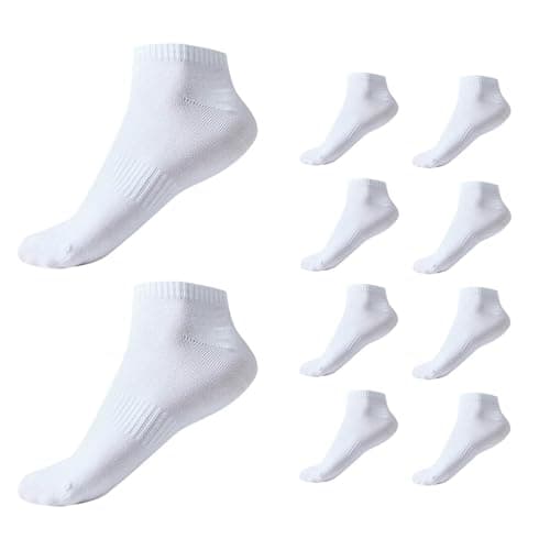 Thermal Socks Pack of 10 Short Socks Cotton Plain Colours with Subtle Design for Cold Days, White, One Size